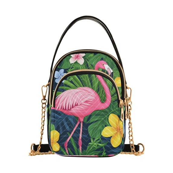 FORMRS Crossbody Bag for Women Quilted Travel Shoulder Cell Phone Purse with Chain Strap Handbag, Pink Flamingo Pattern