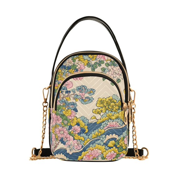 FORMRS Crossbody Bag for Women Quilted Travel Shoulder Cell Phone Purse with Chain Strap Handbag, Pink Floral Wave