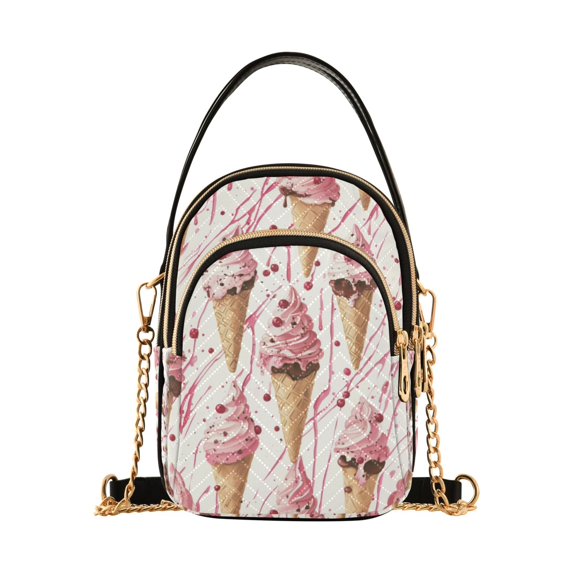 FORMRS Crossbody Bag for Women Quilted Travel Shoulder Cell Phone Purse with Chain Strap Handbag, Pink Ice Cream Pattern
