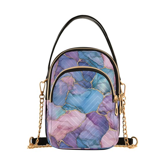 FORMRS Crossbody Bag for Women Quilted Travel Shoulder Cell Phone Purse with Chain Strap Handbag, Pink Marble Pattern
