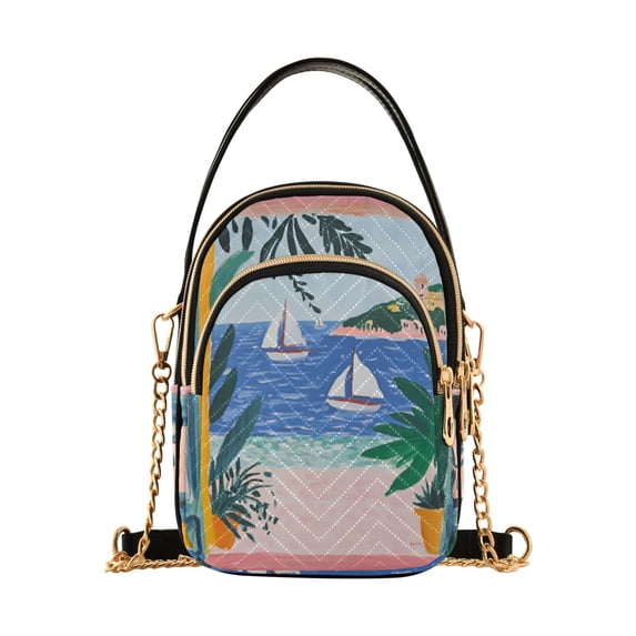 FORMRS Crossbody Bag for Women Quilted Travel Shoulder Cell Phone Purse with Chain Strap Handbag, Pink Seaside