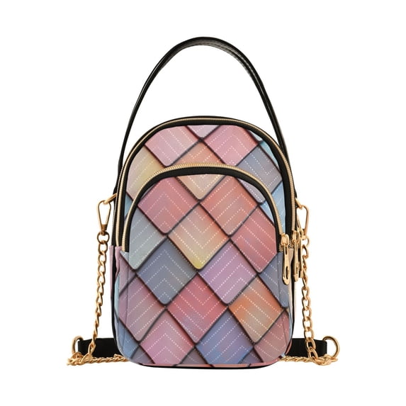 FORMRS Crossbody Bag for Women Quilted Travel Shoulder Cell Phone Purse with Chain Strap Handbag, Pink Shimmering Pattern