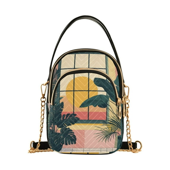 FORMRS Crossbody Bag for Women Quilted Travel Shoulder Cell Phone Purse with Chain Strap Handbag, Pink Sunset