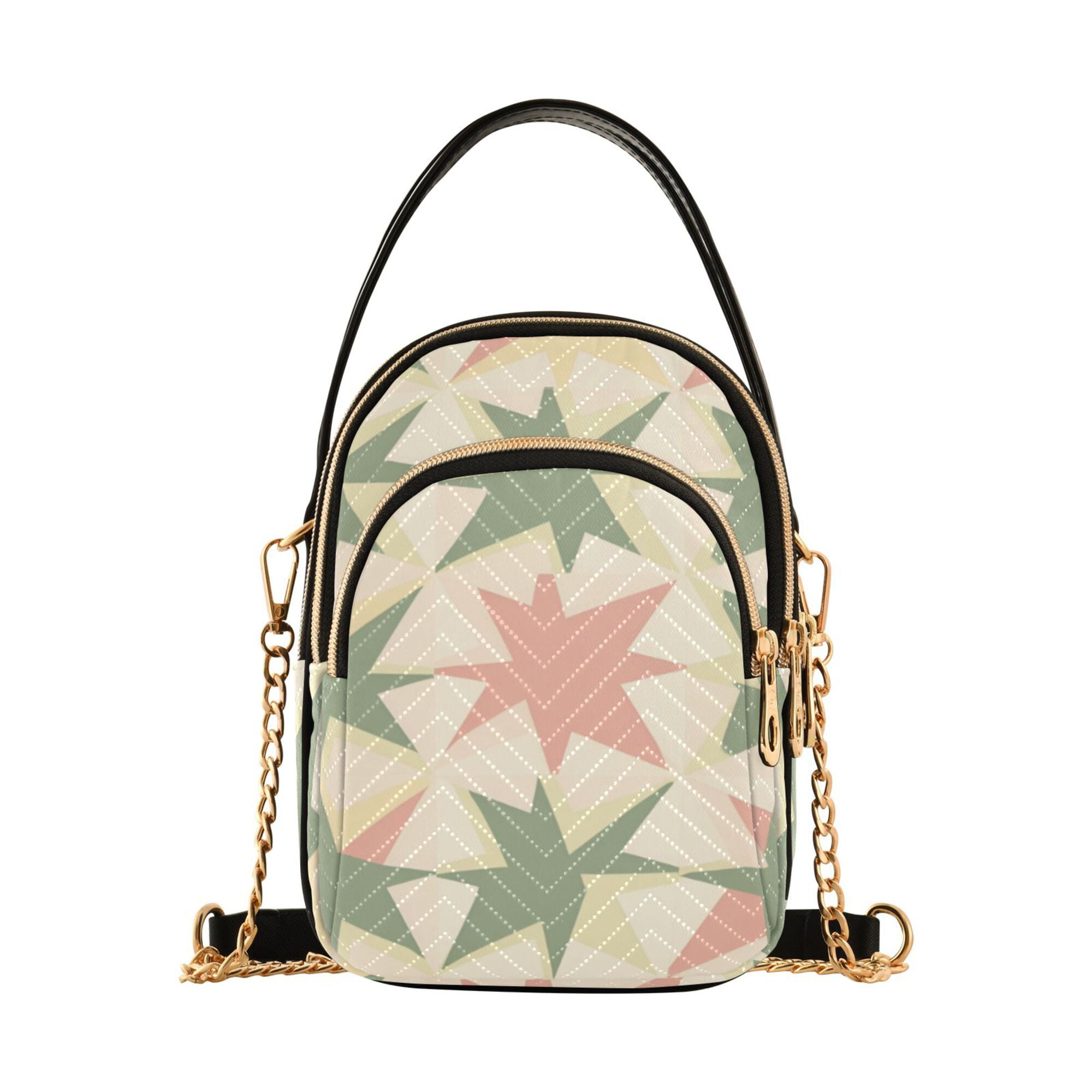 FORMRS Crossbody Bag for Women Quilted Travel Shoulder Cell Phone Purse with Chain Strap Handbag, Pink and Green Geometric