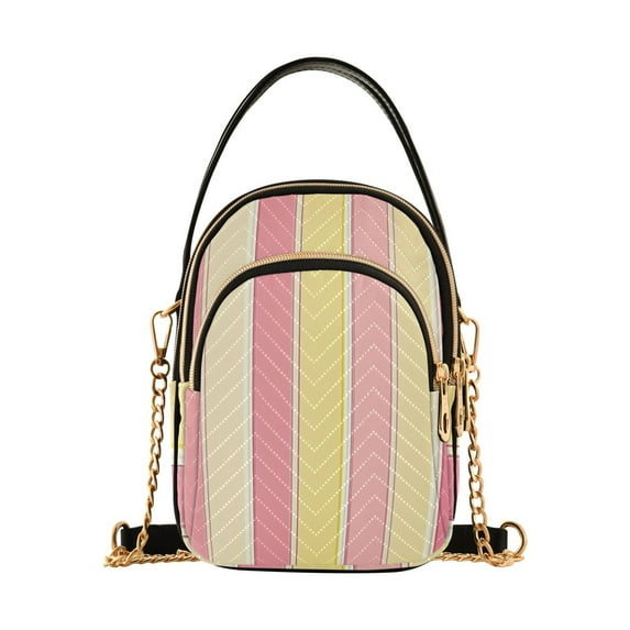 FORMRS Crossbody Bag for Women Quilted Travel Shoulder Cell Phone Purse with Chain Strap Handbag, Pink and Yellow Striped Pattern