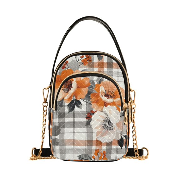 FORMRS Crossbody Bag for Women Quilted Travel Shoulder Cell Phone Purse with Chain Strap Handbag, Plaid Floral
