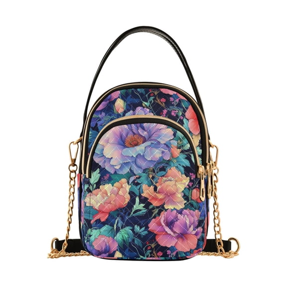 FORMRS Crossbody Bag for Women Quilted Travel Shoulder Cell Phone Purse with Chain Strap Handbag, Puprle Ethereal Floral Harmony