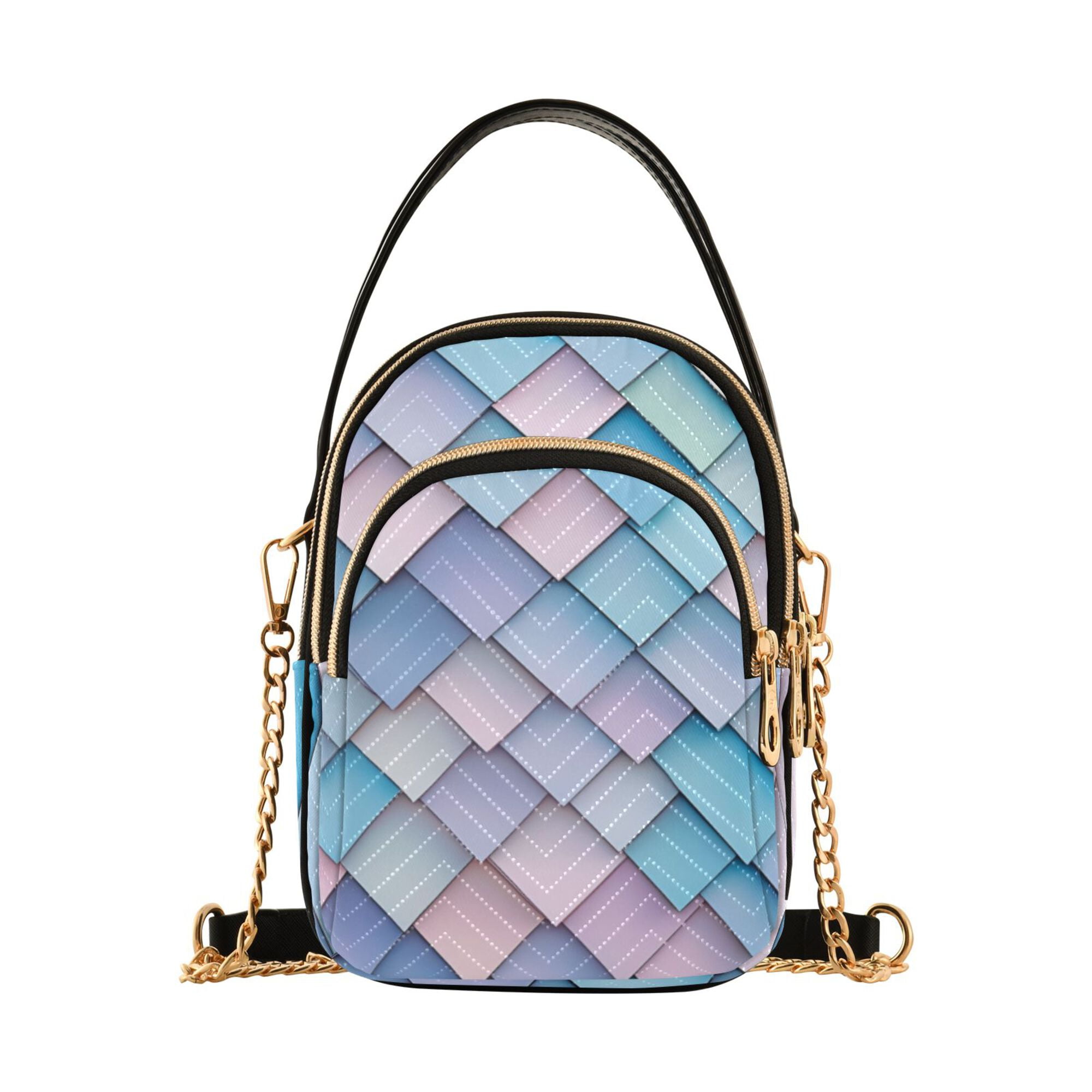 FORMRS Crossbody Bag for Women Quilted Travel Shoulder Cell Phone Purse with Chain Strap Handbag, Purple Art Pattern