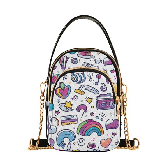 FORMRS Crossbody Bag for Women Quilted Travel Shoulder Cell Phone Purse with Chain Strap Handbag, Purple Doodle Pattern