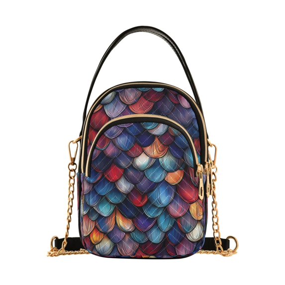 FORMRS Crossbody Bag for Women Quilted Travel Shoulder Cell Phone Purse with Chain Strap Handbag, Purple Dragon Scales Pattern