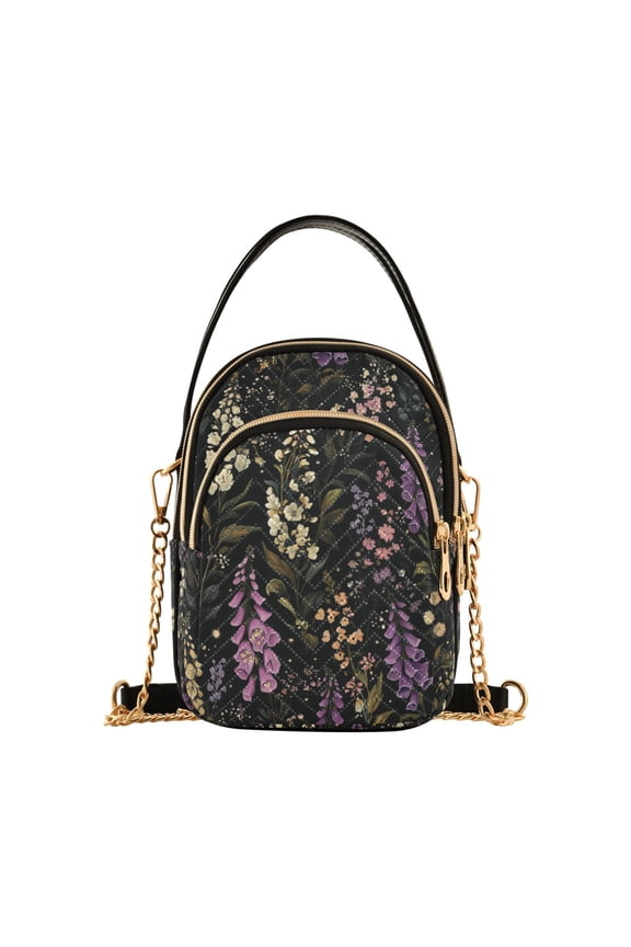 Crossbody Bag for Women Quilted Travel Shoulder Cell Phone Purse with Chain Strap Handbag, Purple Floral Pattern