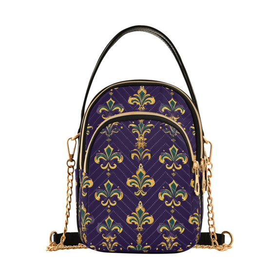 FORMRS Crossbody Bag for Women Quilted Travel Shoulder Cell Phone Purse with Chain Strap Handbag, Purple Flowers Pattern