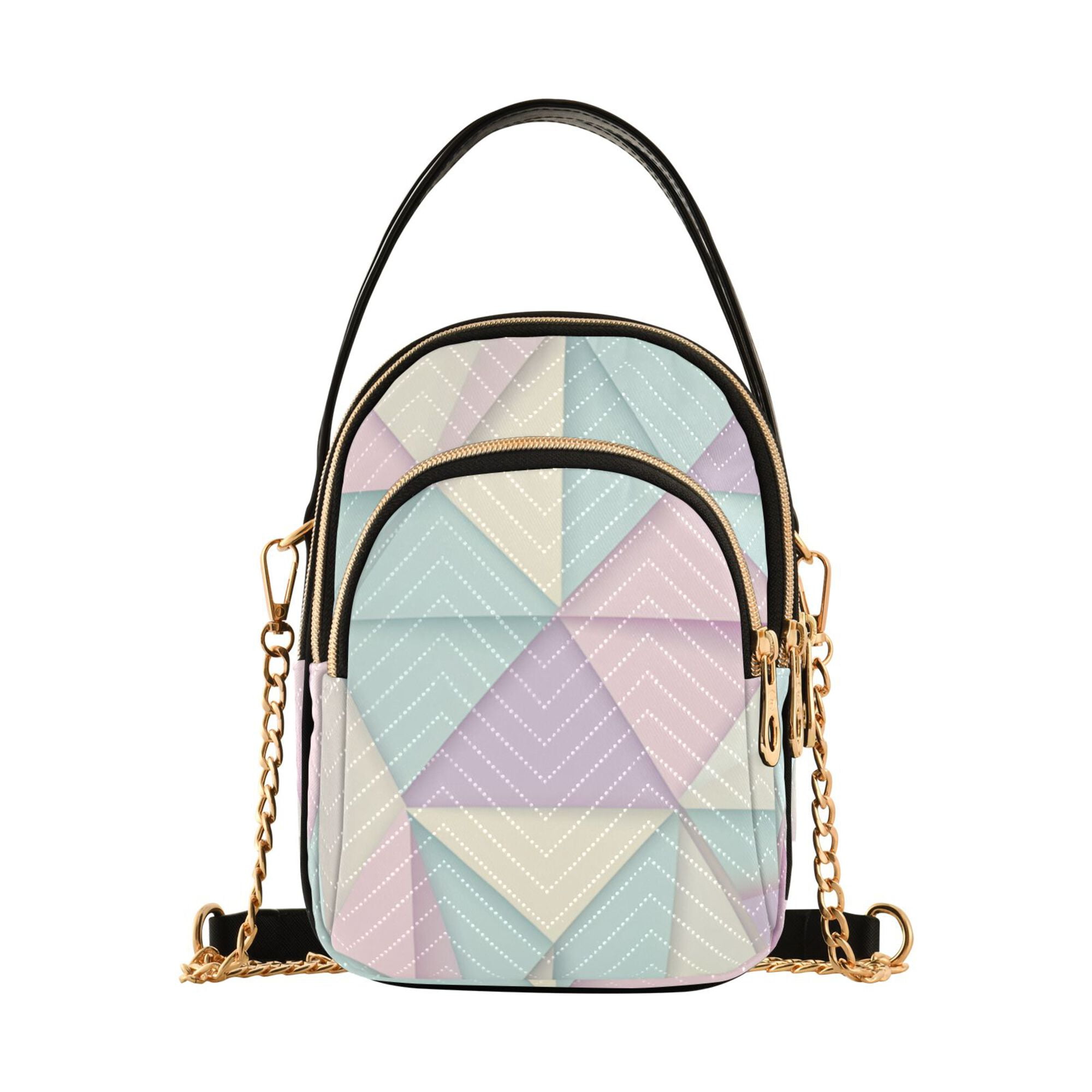 FORMRS Crossbody Bag for Women Quilted Travel Shoulder Cell Phone Purse with Chain Strap Handbag, Purple Geometric