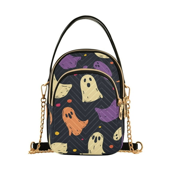 FORMRS Crossbody Bag for Women Quilted Travel Shoulder Cell Phone Purse with Chain Strap Handbag, Purple Halloween Ghosts