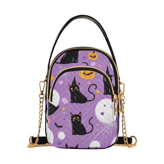 FORMRS Crossbody Bag for Women Quilted Travel Shoulder Cell Phone Purse with Chain Strap Handbag, Purple Halloween Pattern