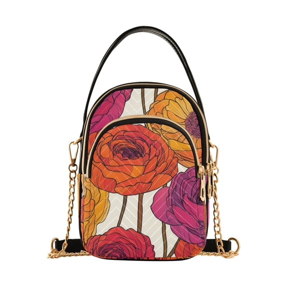 FORMRS Crossbody Bag for Women Quilted Travel Shoulder Cell Phone Purse with Chain Strap Handbag, Purple Hand Drawn Floral