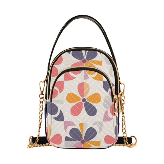 FORMRS Crossbody Bag for Women Quilted Travel Shoulder Cell Phone Purse with Chain Strap Handbag, Purple Retro Flower