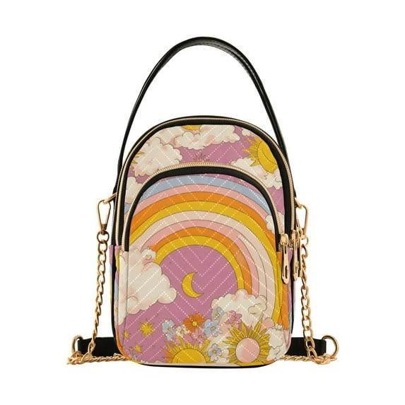 FORMRS Crossbody Bag for Women Quilted Travel Shoulder Cell Phone Purse with Chain Strap Handbag, Purple Retro Rainbow