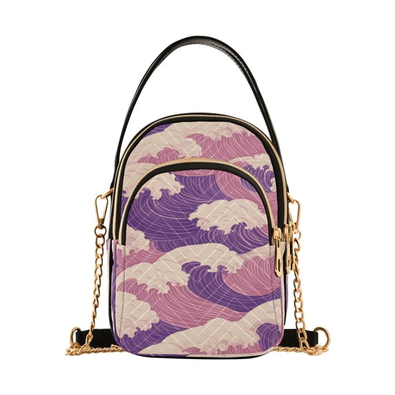 FORMRS Crossbody Bag for Women Quilted Travel Shoulder Cell Phone Purse with Chain Strap Handbag, Purple Wave Pattern