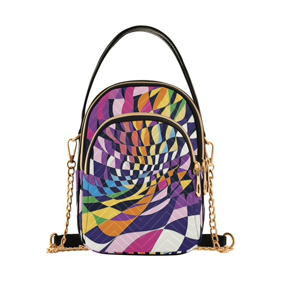 FORMRS Crossbody Bag for Women Quilted Travel Shoulder Cell Phone Purse with Chain Strap Handbag, Purple Wavy Plaid