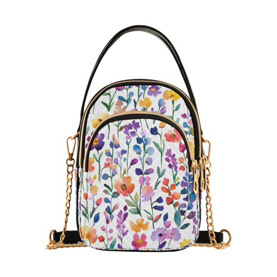 FORMRS Crossbody Bag for Women Quilted Travel Shoulder Cell Phone Purse with Chain Strap Handbag, Purple Wildflower Pattern