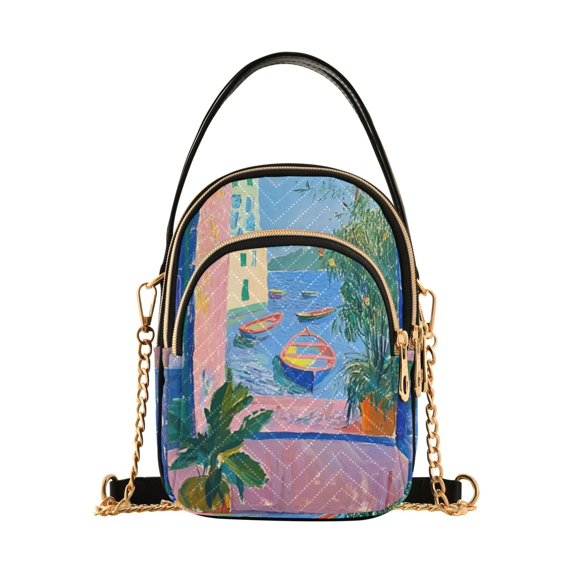 FORMRS Crossbody Bag for Women Quilted Travel Shoulder Cell Phone Purse with Chain Strap Handbag, Purple Window