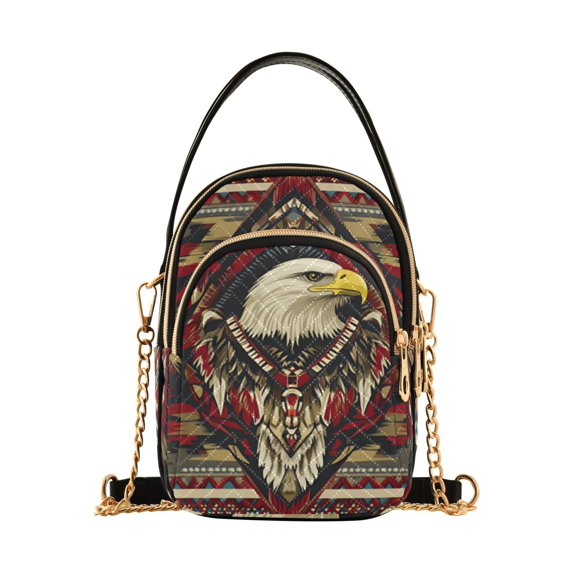 FORMRS Crossbody Bag for Women Quilted Travel Shoulder Cell Phone Purse with Chain Strap Handbag, Red Abstract Eagle