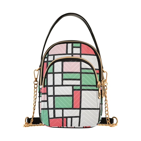 FORMRS Crossbody Bag for Women Quilted Travel Shoulder Cell Phone Purse with Chain Strap Handbag, Red Abstract Geometric