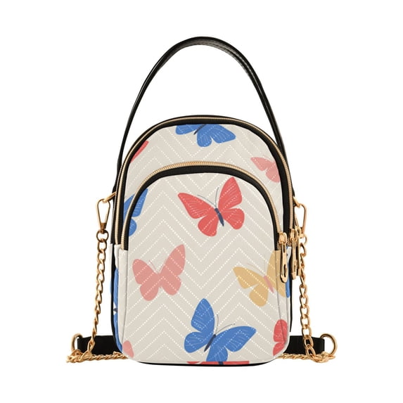 FORMRS Crossbody Bag for Women Quilted Travel Shoulder Cell Phone Purse with Chain Strap Handbag, Red Butterflies