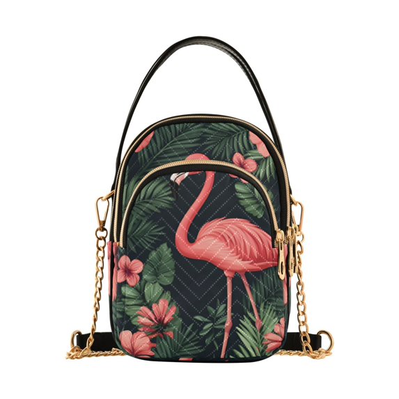 FORMRS Crossbody Bag for Women Quilted Travel Shoulder Cell Phone Purse with Chain Strap Handbag, Red Flamingo Pattern