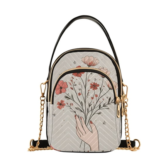 FORMRS Crossbody Bag for Women Quilted Travel Shoulder Cell Phone Purse with Chain Strap Handbag, Red Flower