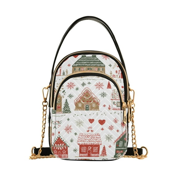 FORMRS Crossbody Bag for Women Quilted Travel Shoulder Cell Phone Purse with Chain Strap Handbag, Red Nordic Christmas House