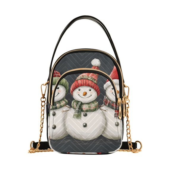 FORMRS Crossbody Bag for Women Quilted Travel Shoulder Cell Phone Purse with Chain Strap Handbag, Red Snowmen