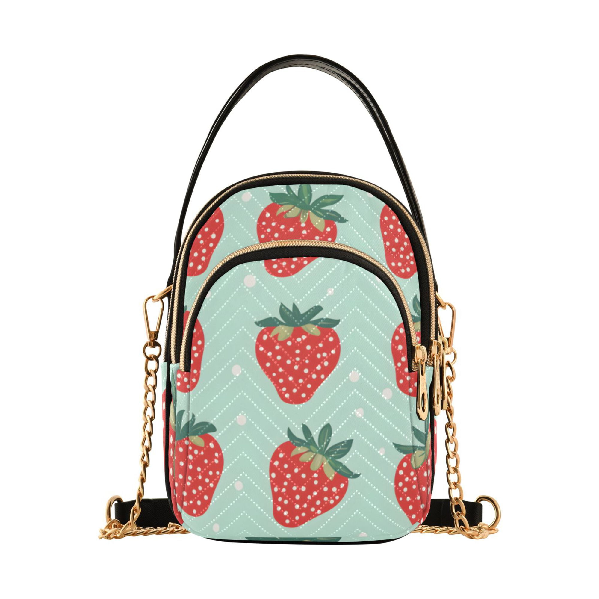 FORMRS Crossbody Bag for Women Quilted Travel Shoulder Cell Phone Purse with Chain Strap Handbag, Red Strawberry