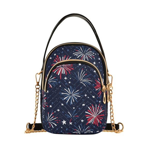 FORMRS Crossbody Bag for Women Quilted Travel Shoulder Cell Phone Purse with Chain Strap Handbag, Red and Blue Fireworks Pattern