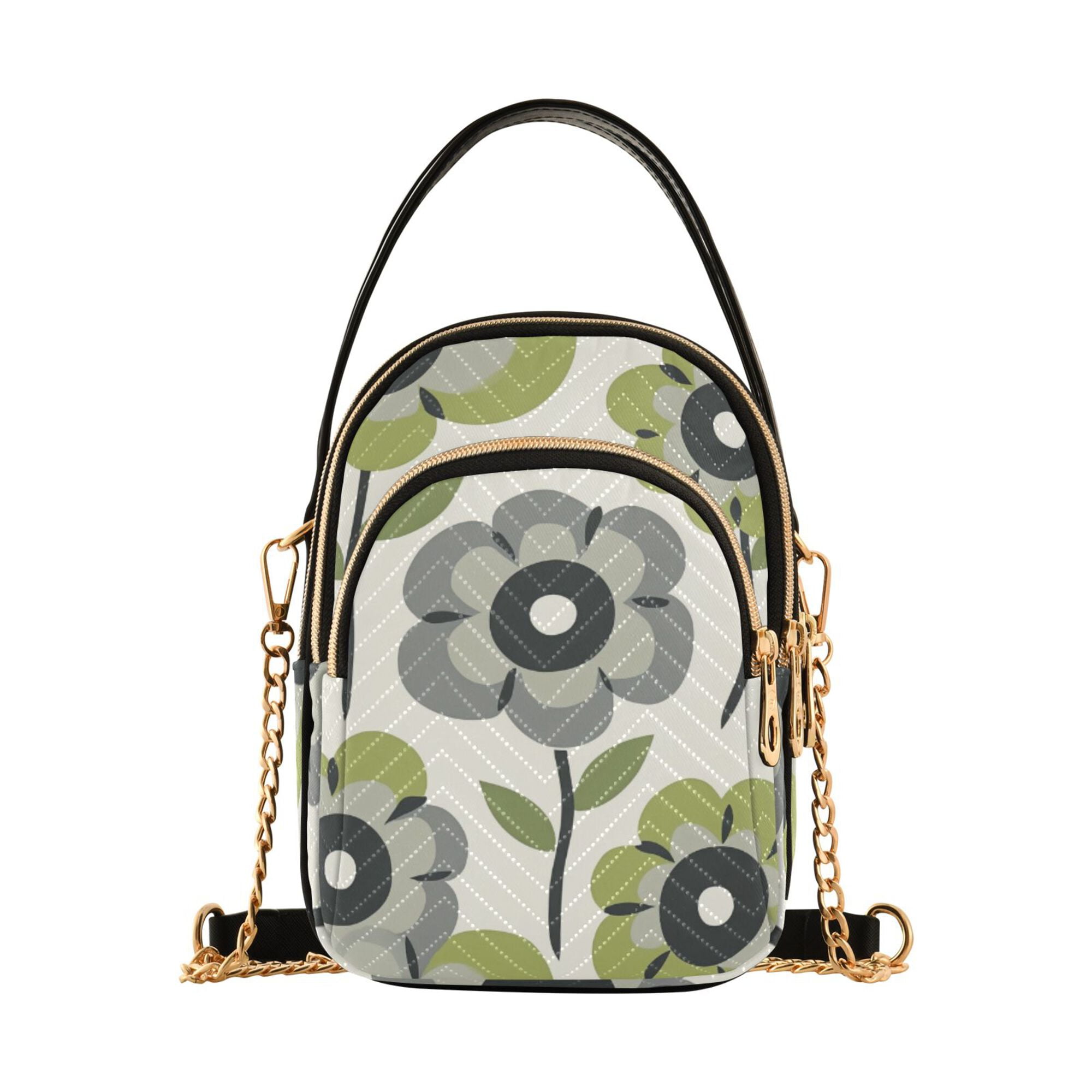 FORMRS Crossbody Bag for Women Quilted Travel Shoulder Cell Phone Purse with Chain Strap Handbag, Retro Flower