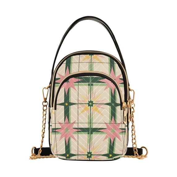 FORMRS Crossbody Bag for Women Quilted Travel Shoulder Cell Phone Purse with Chain Strap Handbag, Retro Green Stars