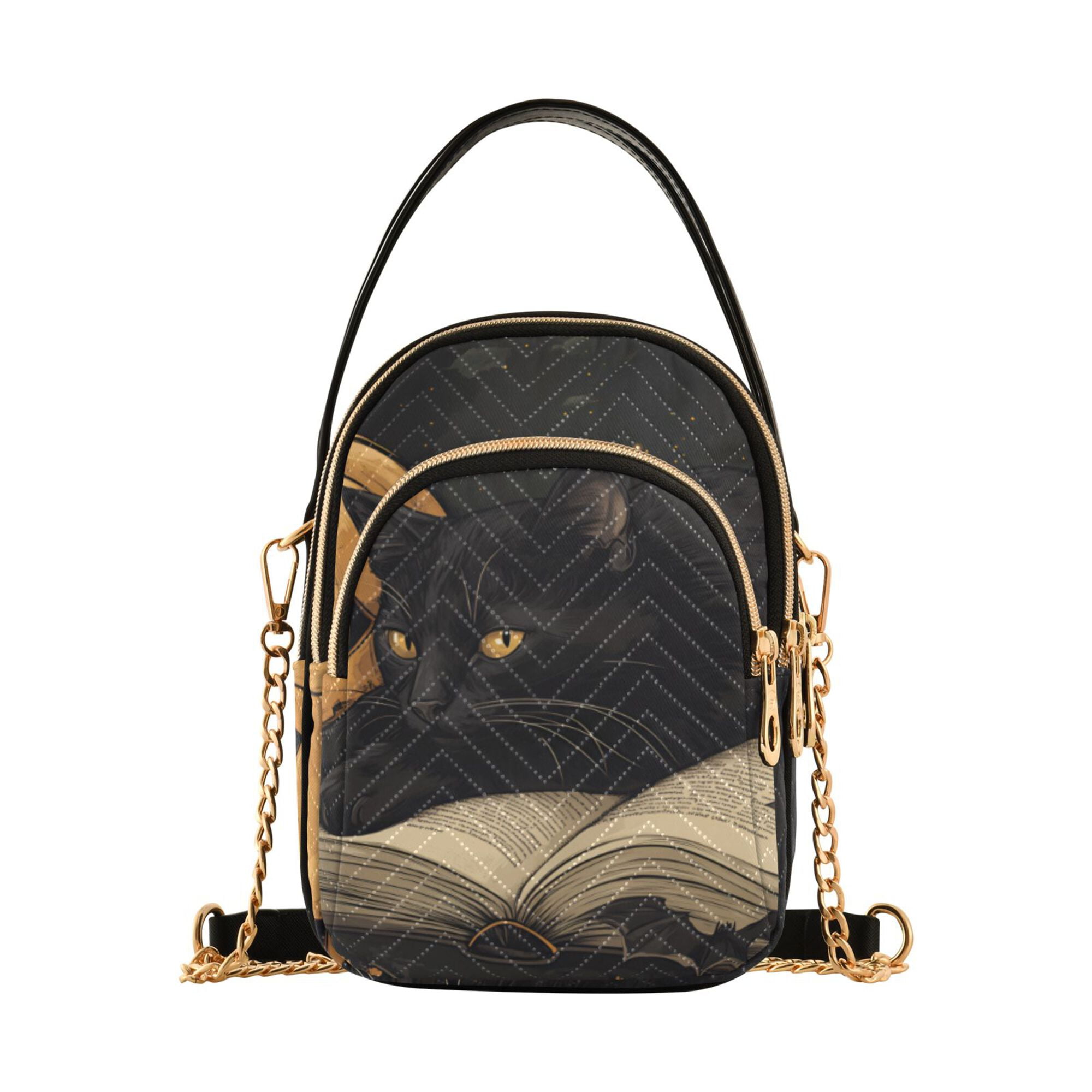 FORMRS Crossbody Bag for Women Quilted Travel Shoulder Cell Phone Purse with Chain Strap Handbag, Retro Halloween Cat