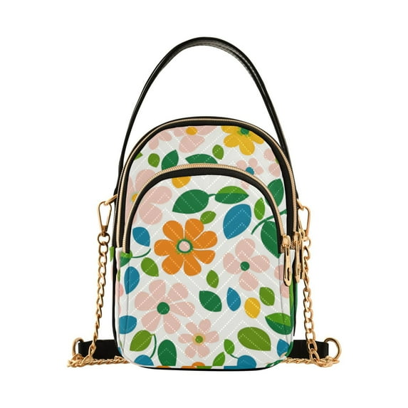 FORMRS Crossbody Bag for Women Quilted Travel Shoulder Cell Phone Purse with Chain Strap Handbag, Retro Orange Floral