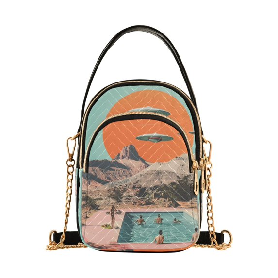 FORMRS Crossbody Bag for Women Quilted Travel Shoulder Cell Phone Purse with Chain Strap Handbag, Retro UFO