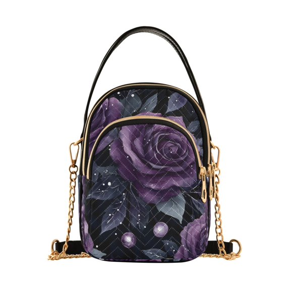 FORMRS Crossbody Bag for Women Quilted Travel Shoulder Cell Phone Purse with Chain Strap Handbag, Roses and Pearls