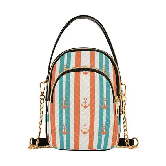 FORMRS Crossbody Bag for Women Quilted Travel Shoulder Cell Phone Purse with Chain Strap Handbag, Simple Nautical Pattern