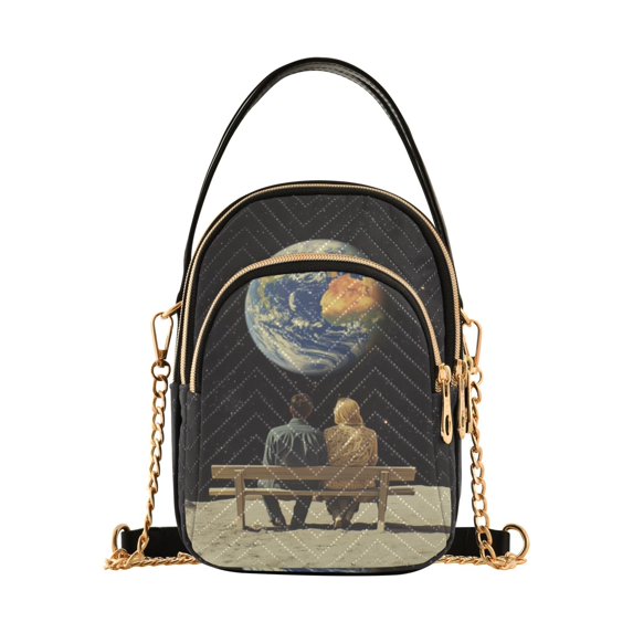 FORMRS Crossbody Bag for Women Quilted Travel Shoulder Cell Phone Purse with Chain Strap Handbag, Sitting on The Moon