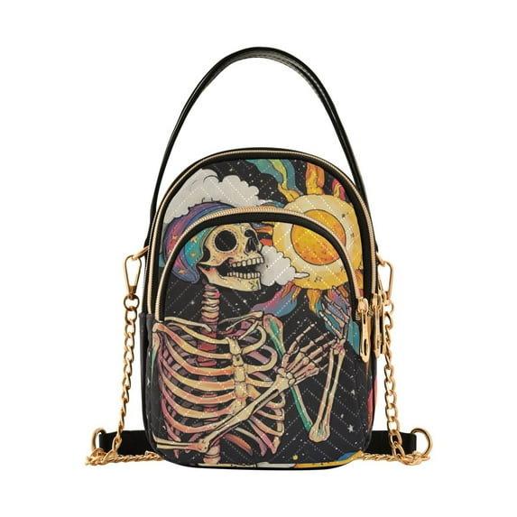 FORMRS Crossbody Bag for Women Quilted Travel Shoulder Cell Phone Purse with Chain Strap Handbag, Skeleton with Sun