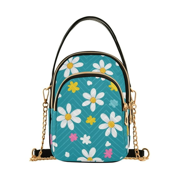 FORMRS Crossbody Bag for Women Quilted Travel Shoulder Cell Phone Purse with Chain Strap Handbag, Small Daisy