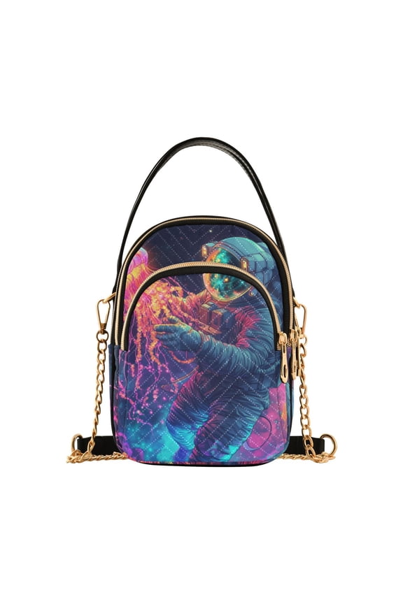 Crossbody Bag for Women Quilted Travel Shoulder Cell Phone Purse with Chain Strap Handbag, Space Astronaut
