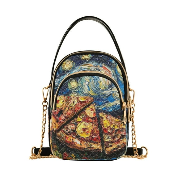 FORMRS Crossbody Bag for Women Quilted Travel Shoulder Cell Phone Purse with Chain Strap Handbag, Starry Pizza
