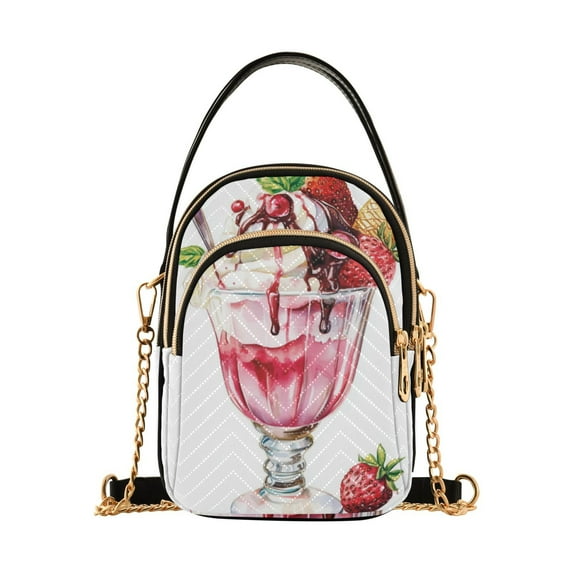 FORMRS Crossbody Bag for Women Quilted Travel Shoulder Cell Phone Purse with Chain Strap Handbag, Strawberry Ice Cream Pattern