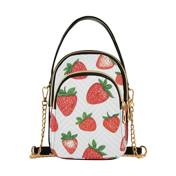 FORMRS Crossbody Bag for Women Quilted Travel Shoulder Cell Phone Purse with Chain Strap Handbag, Strawberry