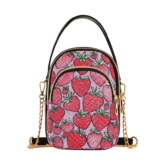 FORMRS Crossbody Bag for Women Quilted Travel Shoulder Cell Phone Purse with Chain Strap Handbag, Sweet Strawberry